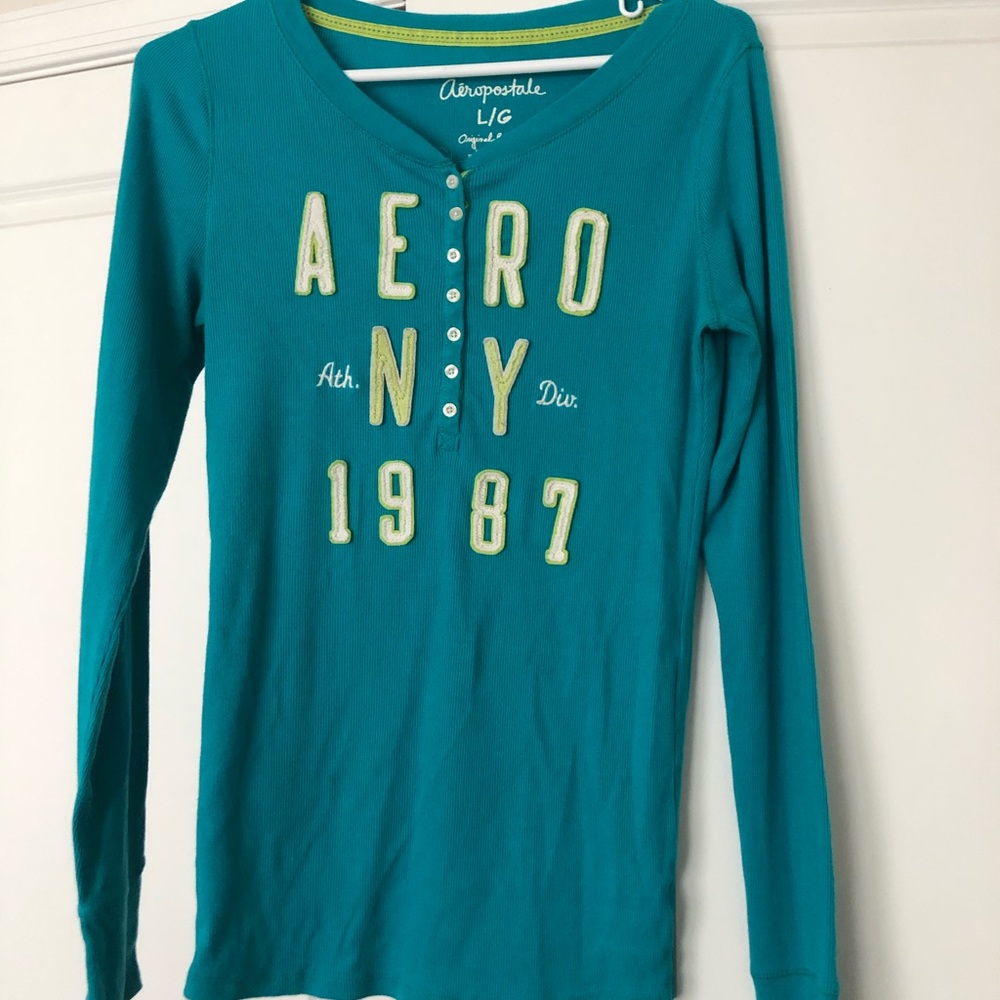 Greenish blue and yellow long sleeve